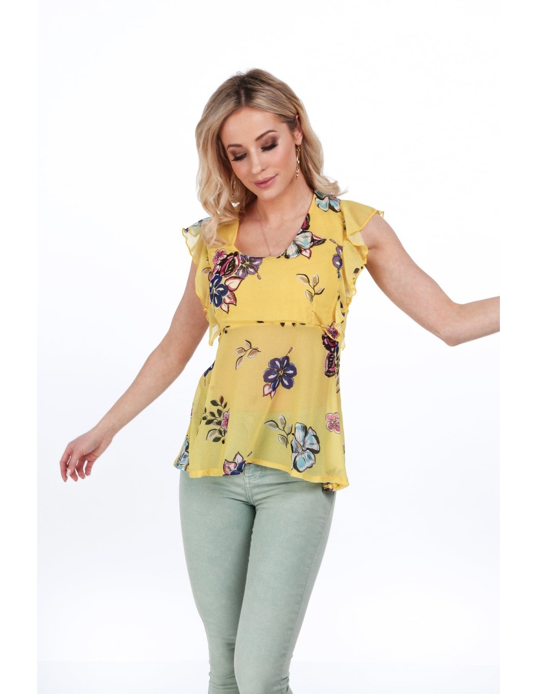 Yellow floral blouse for everyday use MP28633 - Online store - Boutique